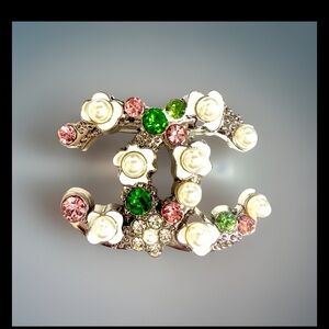 Chic Silver and Pink Floral Brooch